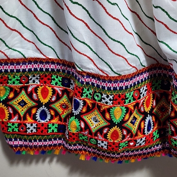 Hand-made Boho embroidered multicolor embellishments cotton skirt one si… - Picture 5 of 5